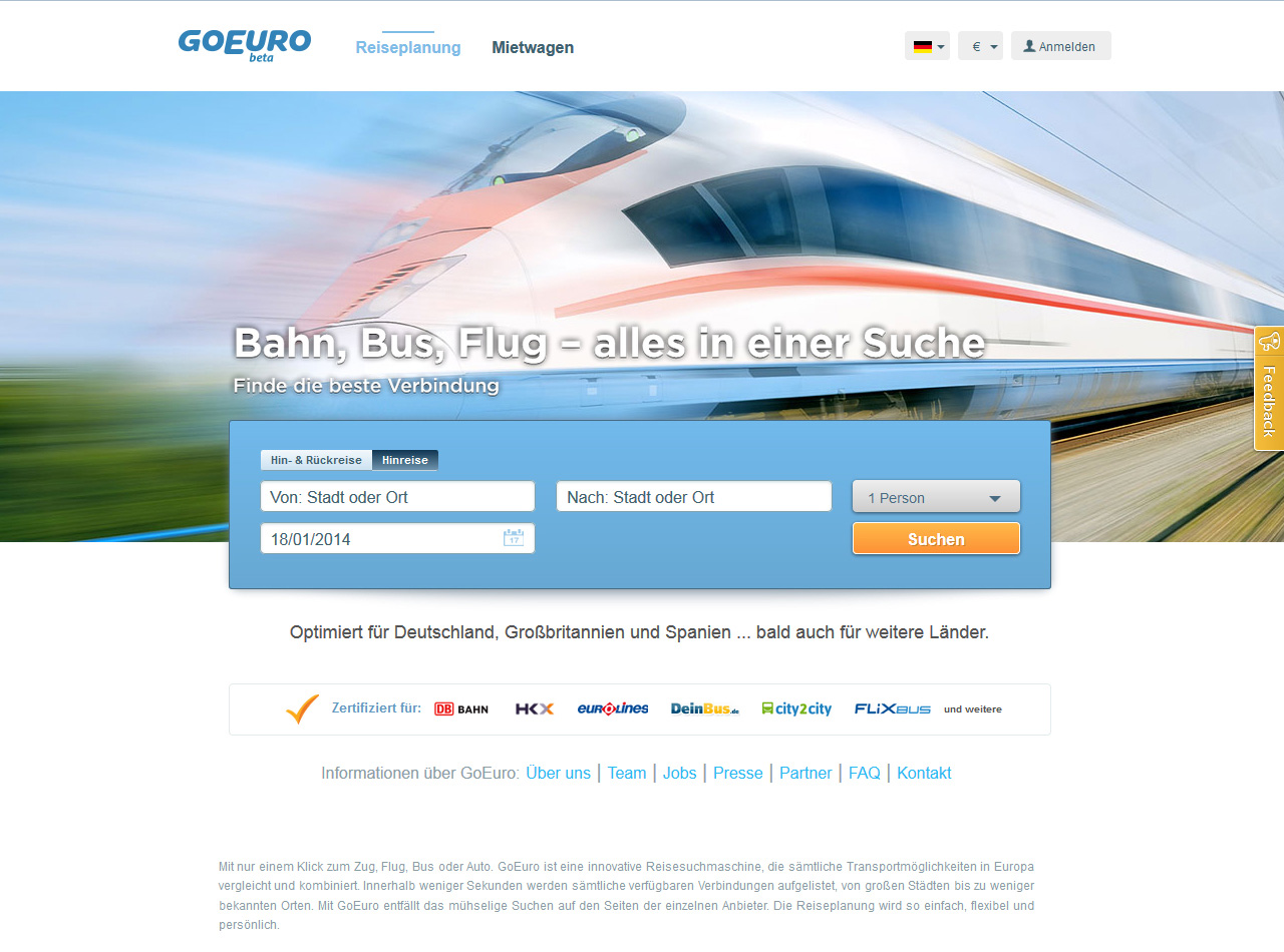 Die besten Bahn-, Bus- und Flugverbindungen mit GoEuro? ⃰⃰